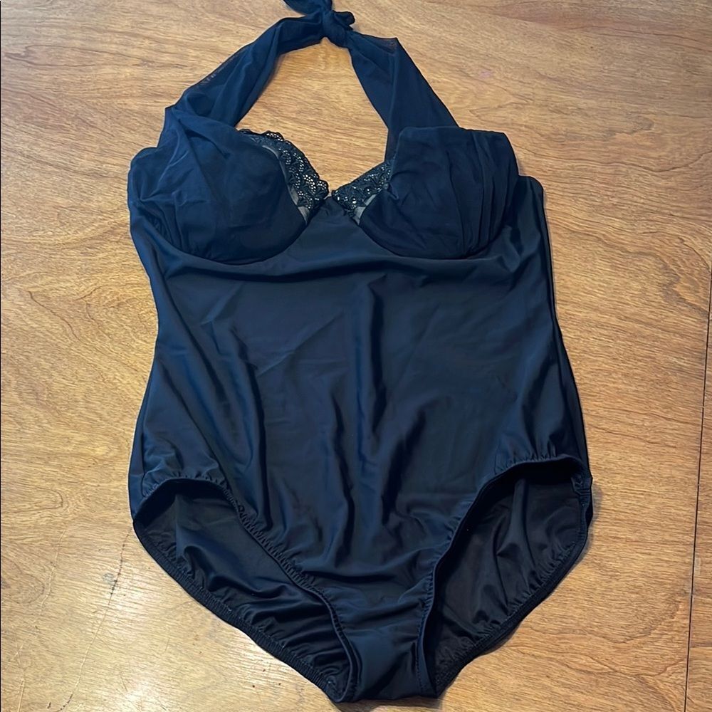 Trimshaper Black Halter Swimsuit